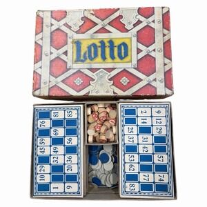 Vintage 1930s Whitman Lotto Game Box Set  Wooden Numbers Cards